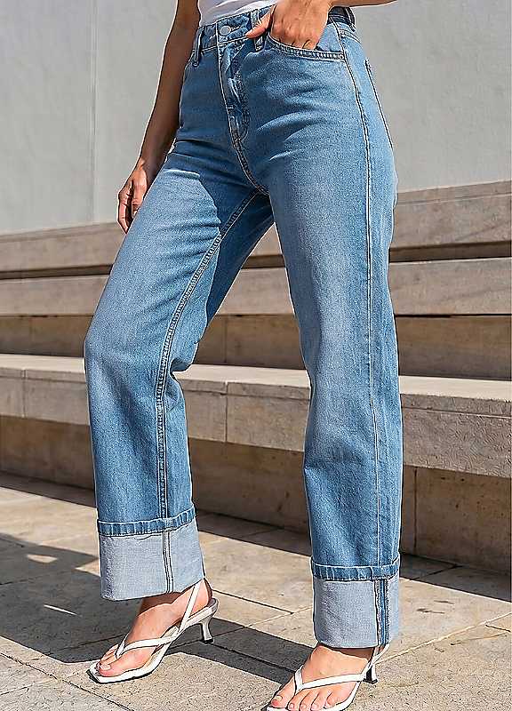 Roman Dusk Turn Up Wide Leg Jeans, Blue, Size 18, Women - Image 5