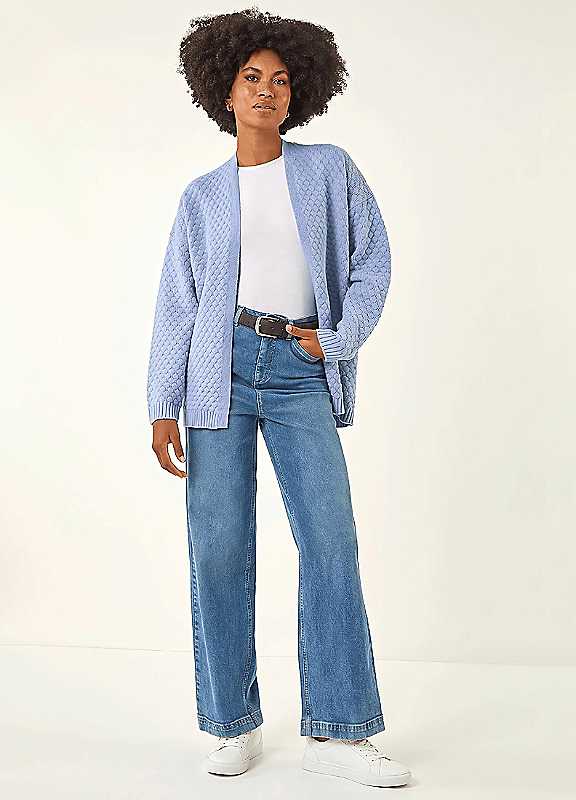Roman Women's Light Blue Waffle Knit Cardigan In Size 20 - Image 3