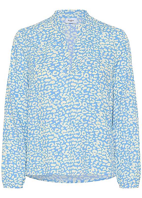 Saint Tropez Ethereal Blue Leomania Edasz Vneck Frilled Collar Blouse Xxl