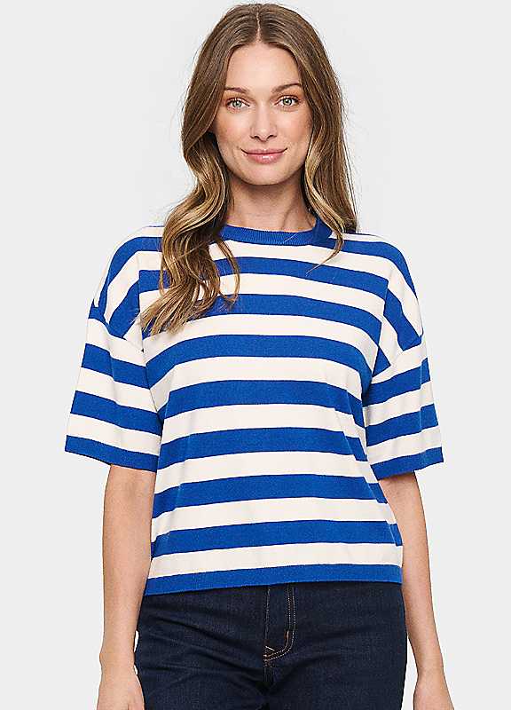 Saint Tropez Surf Blue Fikam Short Sleeve Striped Pullover Extra Large