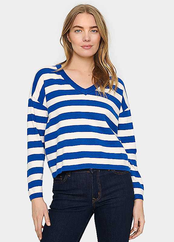 Saint Tropez Surf Blue Fikam Vneck Long Sleeve Pullover Extra Small