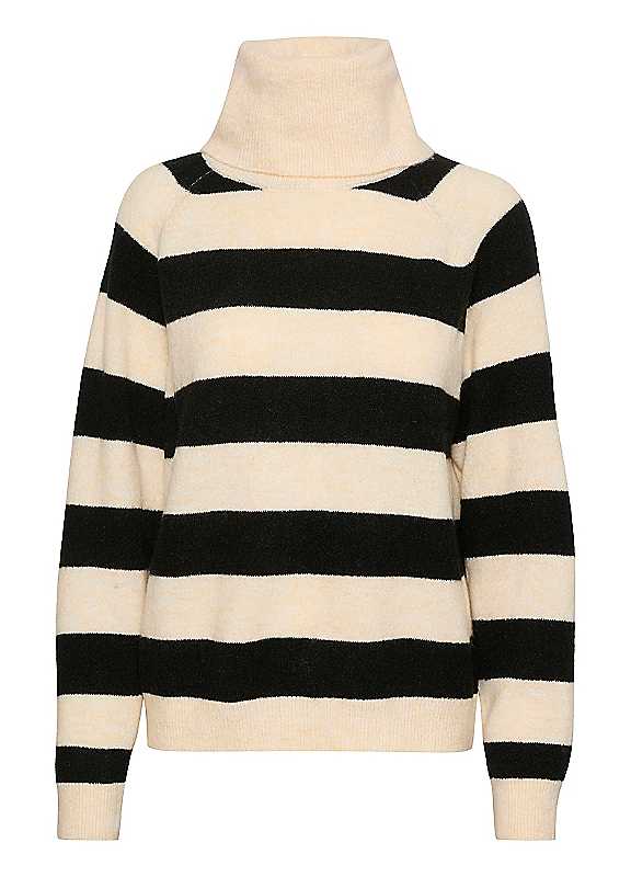 Saint Tropez Ice Black Stripe Garbie Rollneck Oversized Fit Pullover Medium