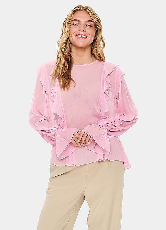 Saint Tropez Women's LabelleSZ Sheer Ruffle Blouse in Baby Pink | Size: XL - Image 4
