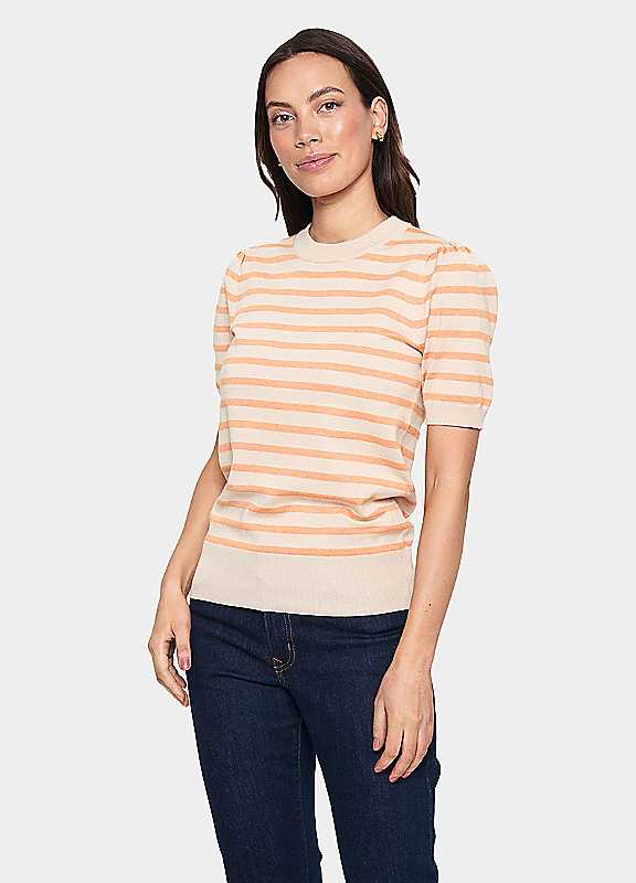 Saint Tropez Orange Stripe Milasz Crew Neck Striped Pullover Xxl