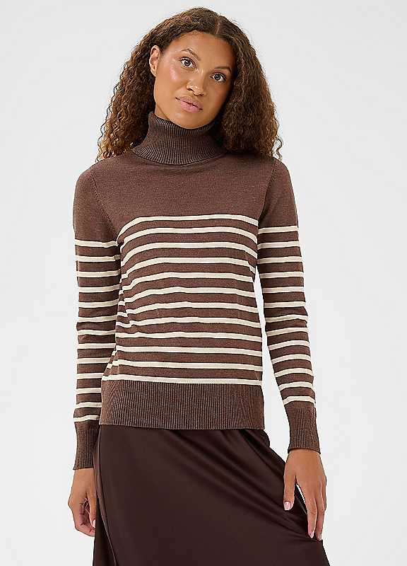 Saint Tropez Brown Milasz Roll Neck Striped Jumper