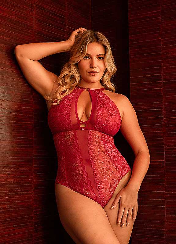 Scantilly By Curvy Kate Ruby Red Opulence Stretch Lace Body Small