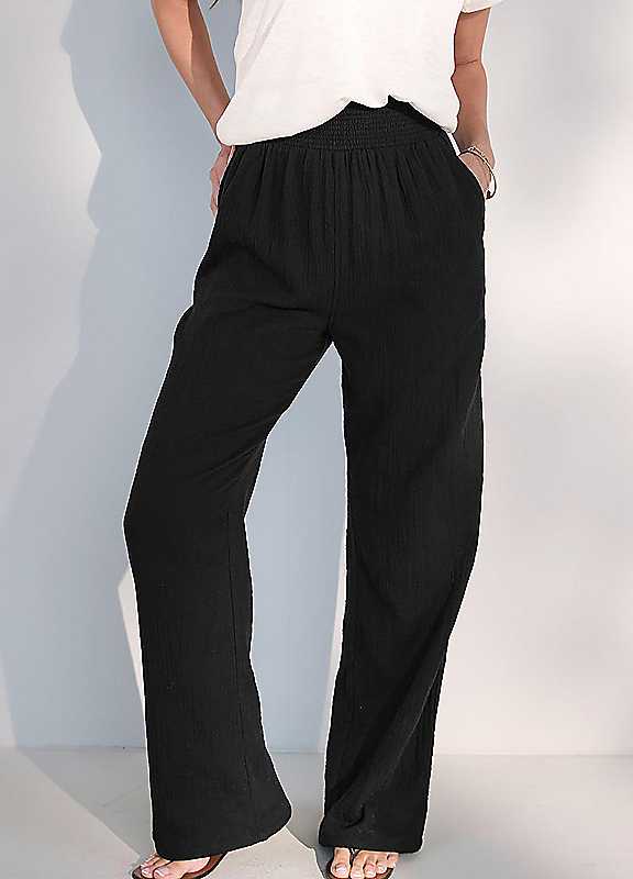 Sea Glass Women's Black Double Cotton Pull On Trousers (31" Inside Leg) In | Size: 10 - Image 5
