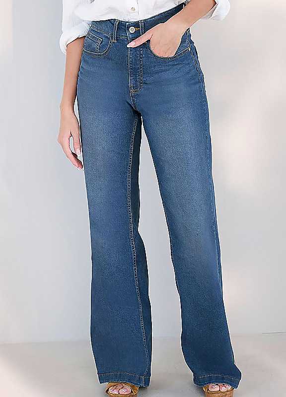 Sea Glass Stonewash Wide Leg Stretch Jeans