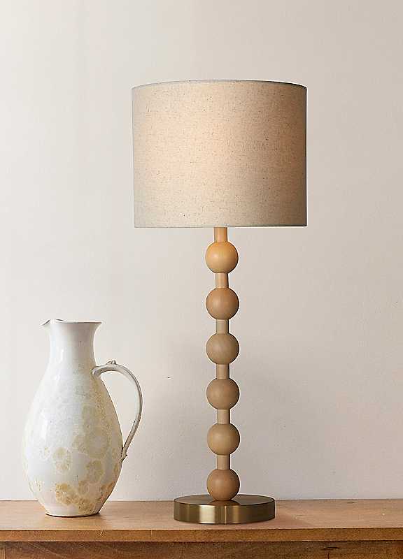 Lighting Collection Spindle Table Lamp - Brown - Linen Shade - Image 2