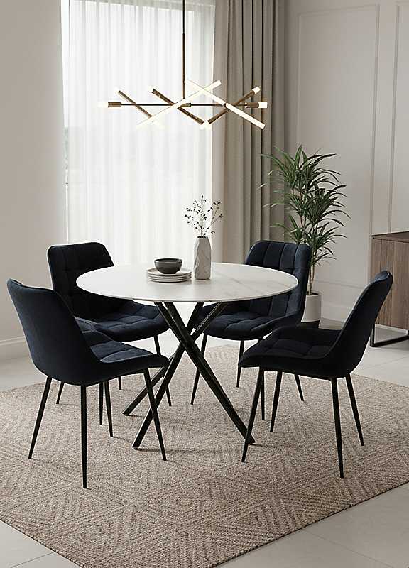 Outdoor Living Unisex Black Seattle Dining Table With Erica Velvet Chairs In Size 4 - Image 4