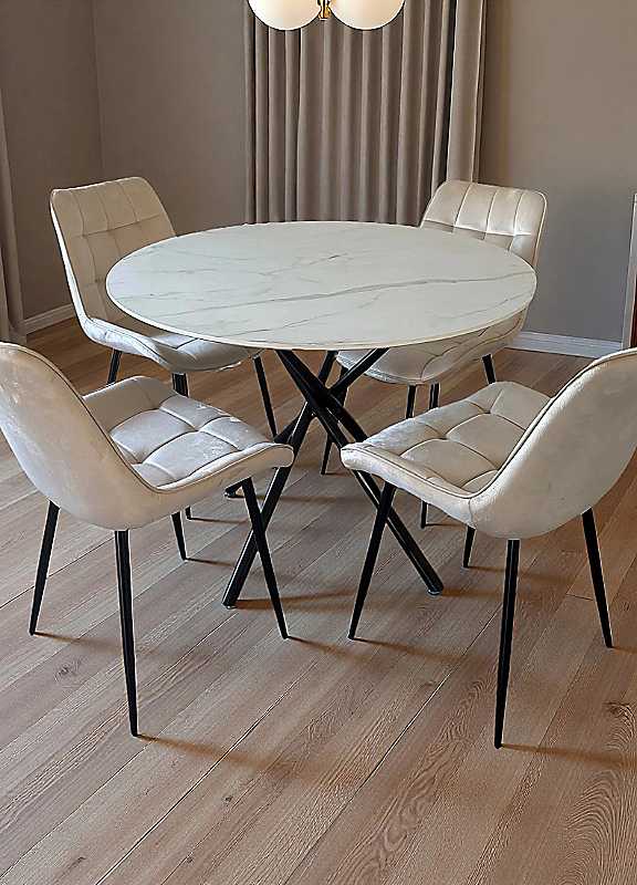 Indoor Living - Dining Room Set - Erica Velvet - 4 Seater - Cream - Image 4
