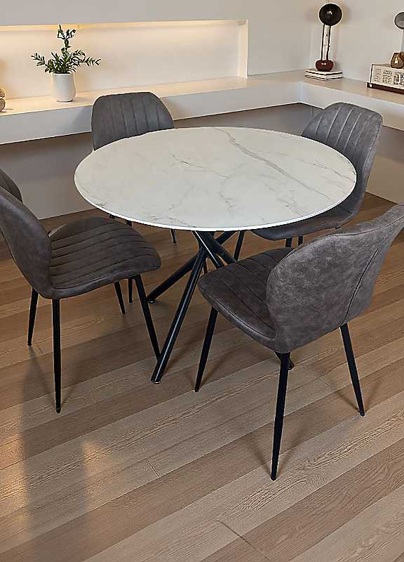Indoor Living - Jaydn Leather Dining Table Set - 4 Seater - Grey - Image 6
