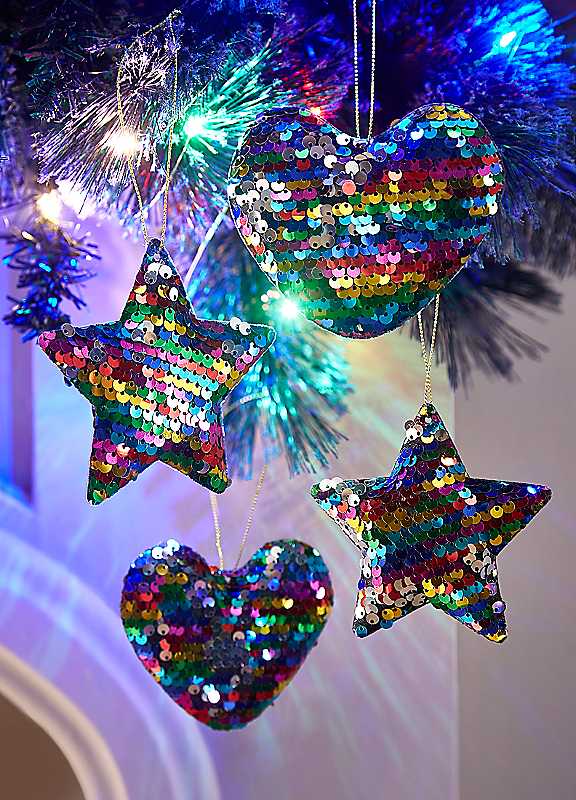 Freemans Set Of Rainbow Sequin Baubles Size 4
