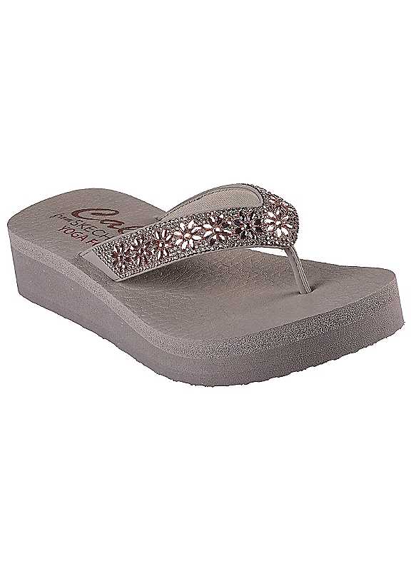 Skechers Taupe Glitter Effect Flipflops Size 3