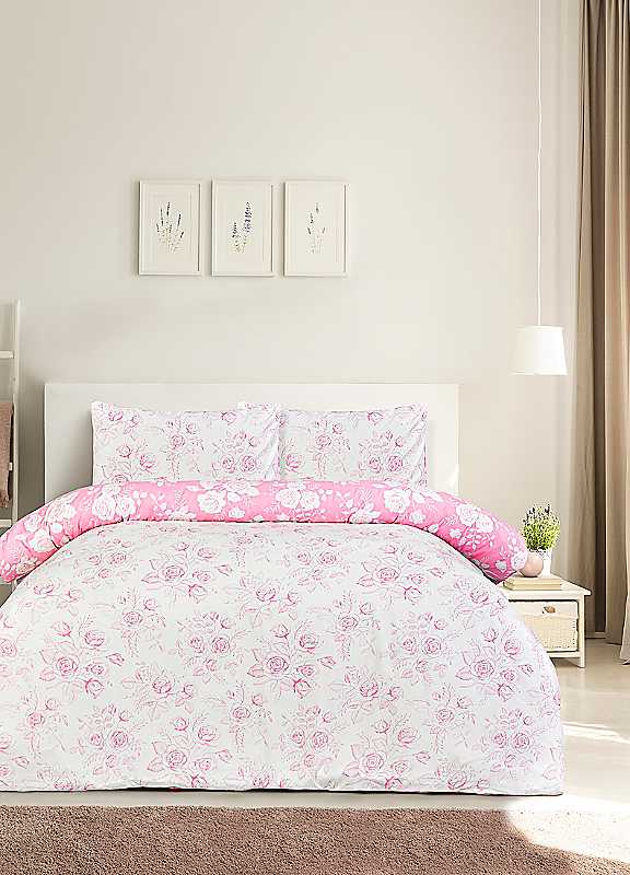 Sleepdown Pink Floral Toile Duvet Set Double