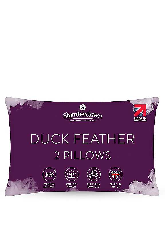 Slumberdown White Duck Feather Pillows 2 Pack Cotton Medium Support - Image 12