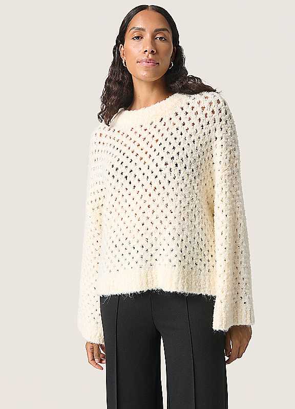 Soaked In Luxury Whisper White Slbabbette Hole Knit Loose Fit Pullover Large
