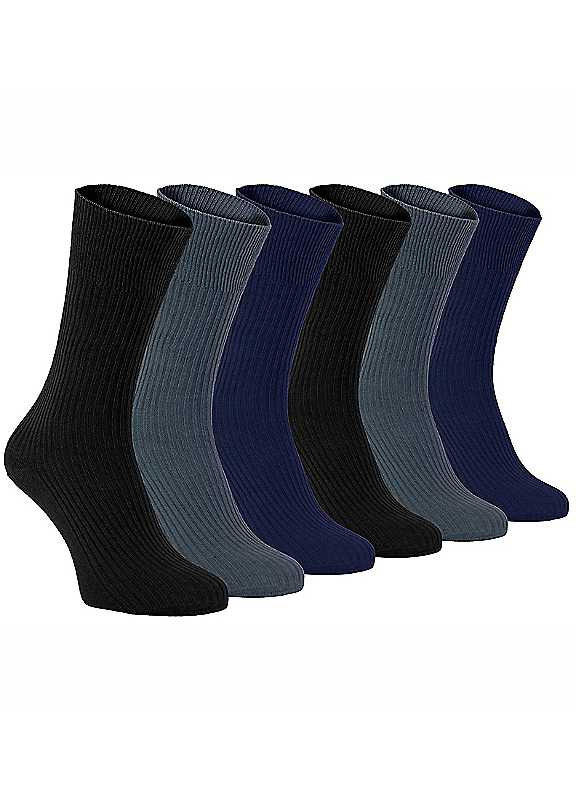 Sock Snob 6 Pairs Mens Breathable Cotton Non Elastic Loose Wide Top Dress Socks - Blue - Size UK 6-11 - Image 4