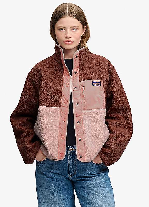 Superdry Colour Block Fleece Jacket, Brown, Size 12, Women - Image 2