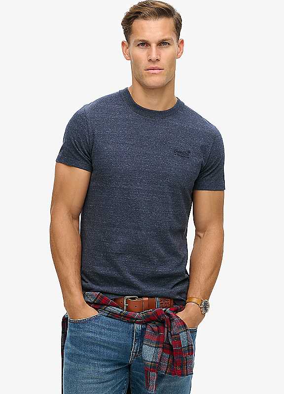 Superdry Dark Indigo Blue Marl Essential Logo Embroidered Tshirt Large T-Shirts Size L | Freemans