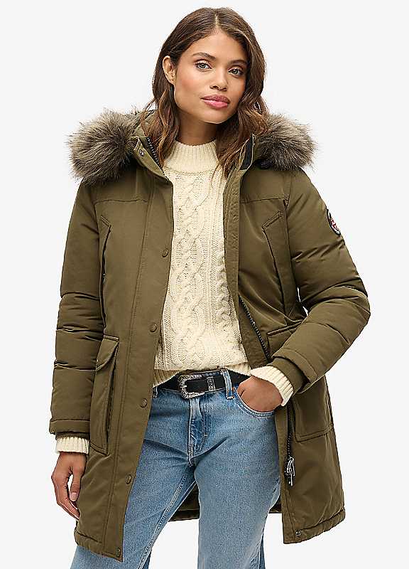 Superdry Grey Marl Everest Faux Fur Parka Jacket Size 10