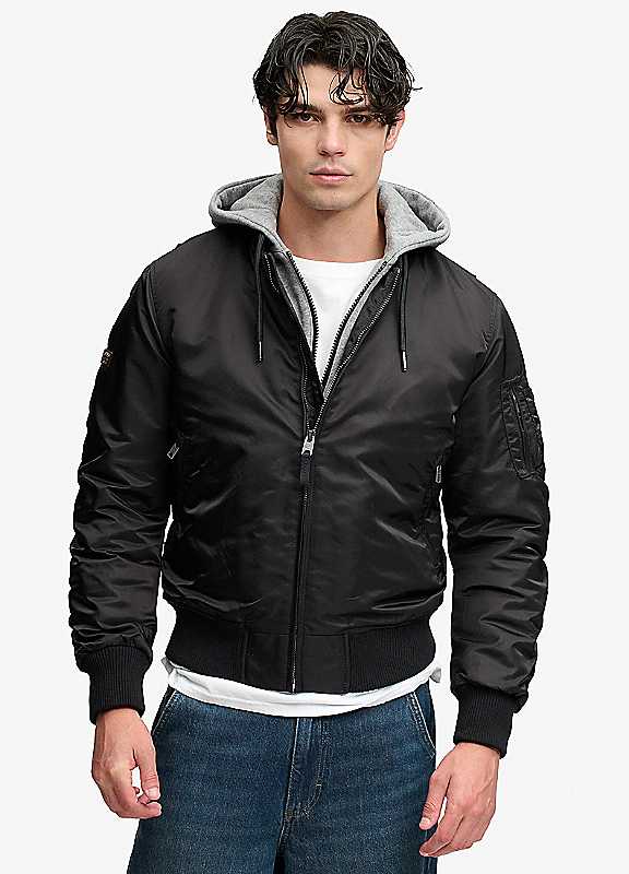 Superdry Hooded MA1 Bomber Jacket, Black, Size L, Men - Image 2