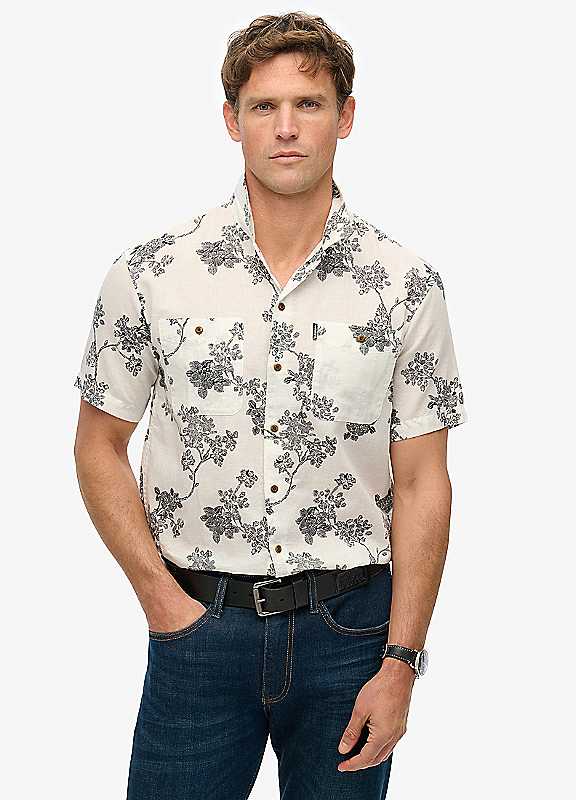 Superdry Yoshino Optic Short Sleeve Beach Shirt Medium
