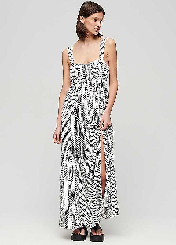 Superdry Tie Back Maxi Dress Black/White Print