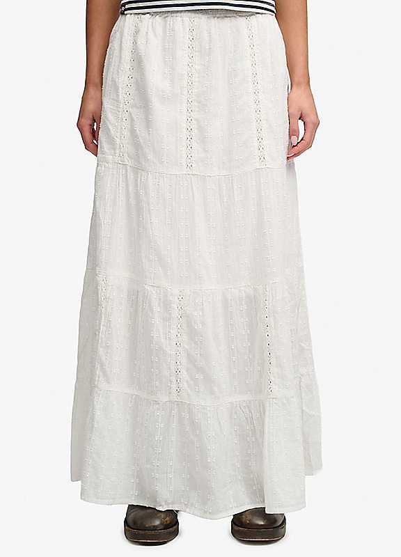 Superdry Women's White Long Tiered Skirt - Image 2