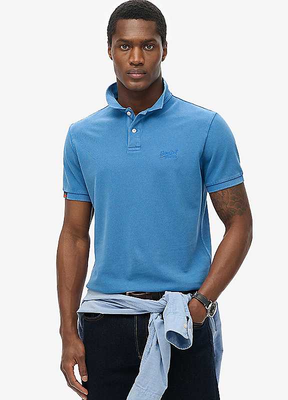 Superdry Monaco Blue Vintage Destroy Polo Shirt Small
