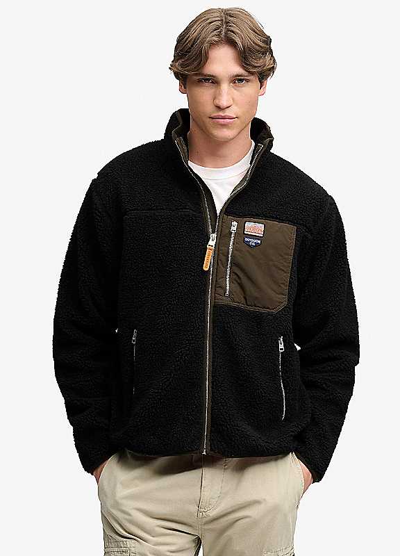 Superdry Men's Black/Olive Vintage Retro Full Zip Fleece Jacket - Image 4