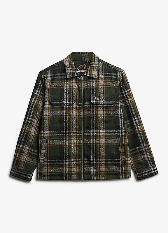 Superdry Buckshot Check Olive Wool Miller Zip Overshirt