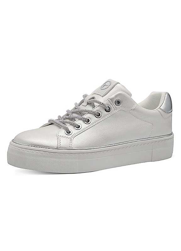 Tamaris White Faux Leather Platform Trainers Size 5