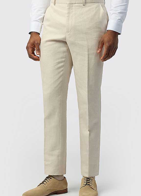 Ted Baker Tailored Fit Stone Linen Cotton Trousers - 42/Regular - Stone - Image 2