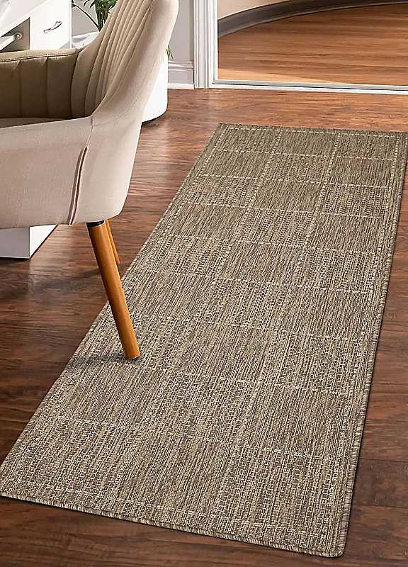 The Homemaker Rugs Collection Latte Gel Backed Check Runner Size 60 X 180 Cm