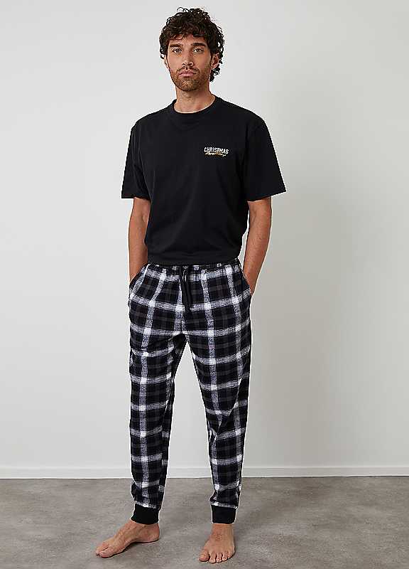 Threadbare Black Cotton Blend Check Christmas Set