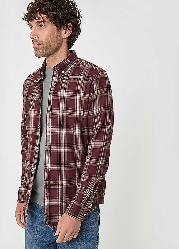 Threadbare Men's Red Brushed Cotton Flannel Shirt In | Size: Small - Image 3