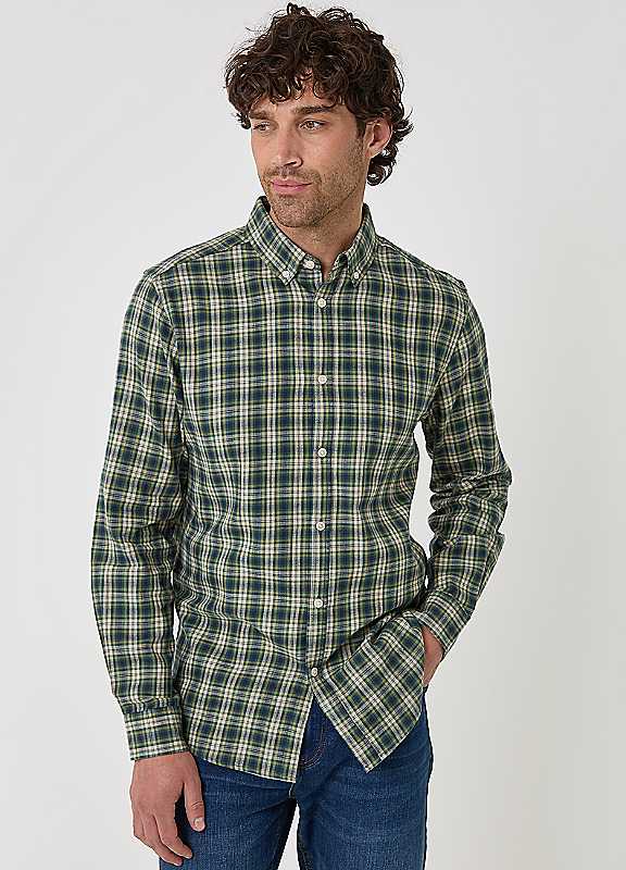Threadbare Men's Khaki Brushed Cotton Flannel Shirt In | Size: Large - Image 3