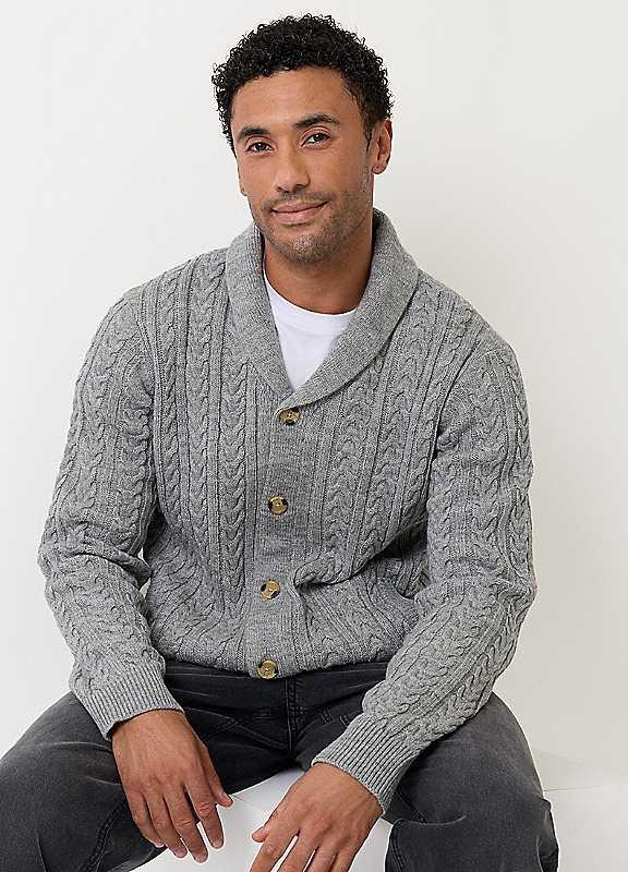 Threadbare Men's Grey Cable Knit Shawl Cardigan In Marl - Image 2