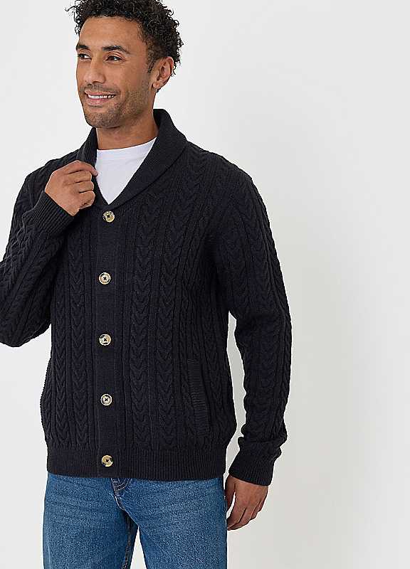 Threadbare Navy Cable Knit Shawl Cardigan In