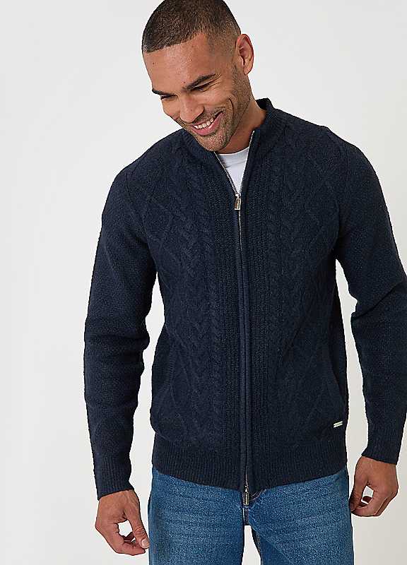 Threadbare Men's Blue Cable Knit Zip Through Jumper - Image 3