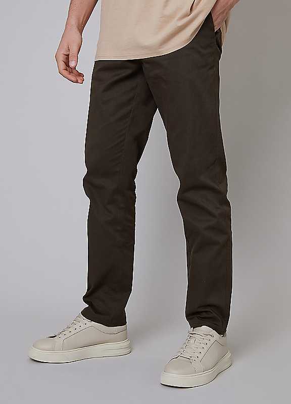 Threadbare Brown Castello Cotton Slim Fit Chino Trousers With Stretch 34R