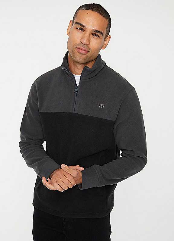 Threadbare Men's Black Colourblock Quarter Zip Fleece In Slate Grey - Image 2