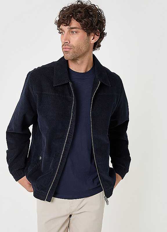 Threadbare Men's Blue Cotton Corduroy Harrington Jacket In Navy - Image 2