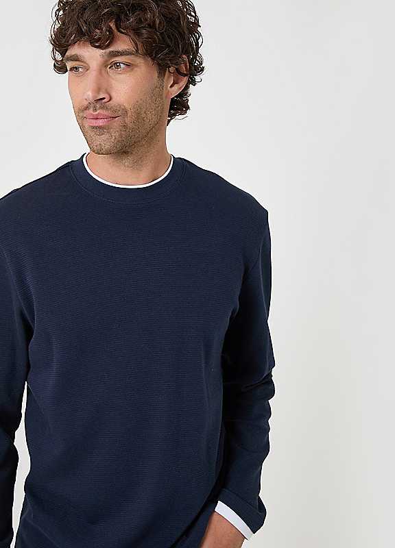 Threadbare Men's Navy Cotton Mock Layer Long Sleeve T-Shirt In | Size: Large - Image 2