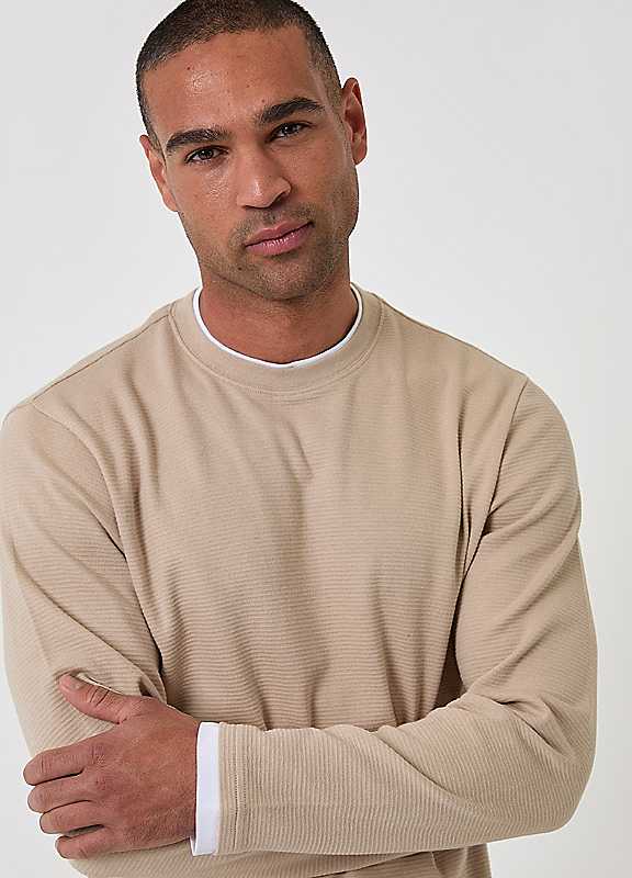 Threadbare Men's Natural Cotton Mock Layer Long Sleeve T-Shirt In Stone - Image 2