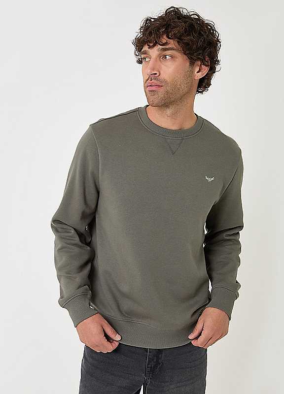 Threadbare Dark Sage Cotton Rich Crew Neck Sweatshirt In