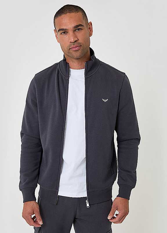 Threadbare Men's Grey Cotton Rich Funnel Neck Zip Through Sweatshirt In | : Large - Image 2