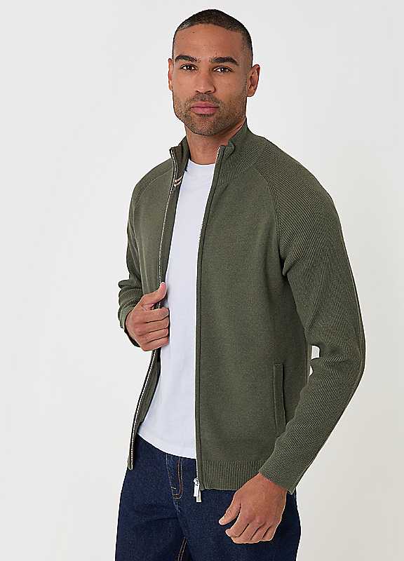 Threadbare Men's Khaki Cotton Rich Funnel Neck Zip Through Sweatshirt In | : 2XL - Image 2