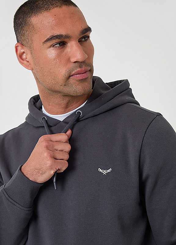 Threadbare Men's Grey The Essential Cotton Rich Overhead Hoodie In Charcoal - Image 2